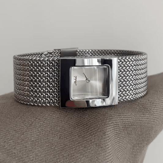 Style Positioning：Gray Square Dial Watch – Silver Square Case & Silver Stainless Steel Band Quartz