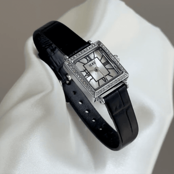Everyday Essential: White Square Dial Watch – Silver Square Case & Black Leather Band Quartz