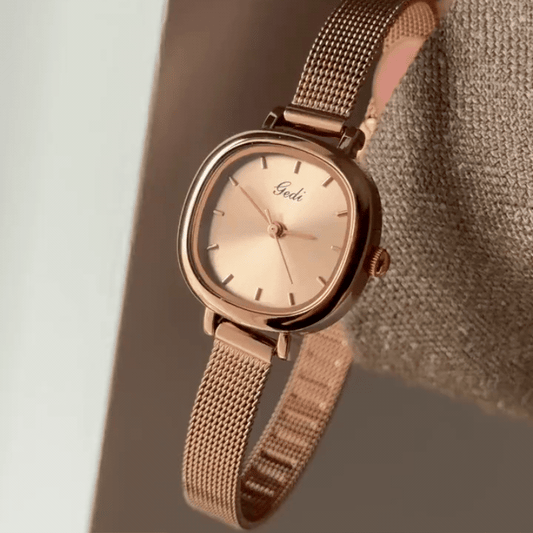 Rose Gold Women’s Watch – Square Small Dial Quartz Watch with Dainty Bracelet | Livia