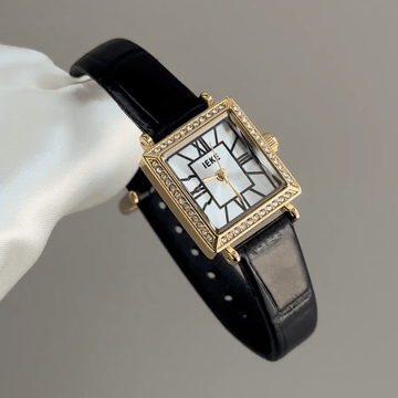 Everyday Refinement:White Square Dial Watch – Gold Square Case & Black Leather Band Quartz