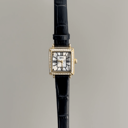 Everyday Refinement:White Square Dial Watch – Gold Square Case & Black Leather Band Quartz