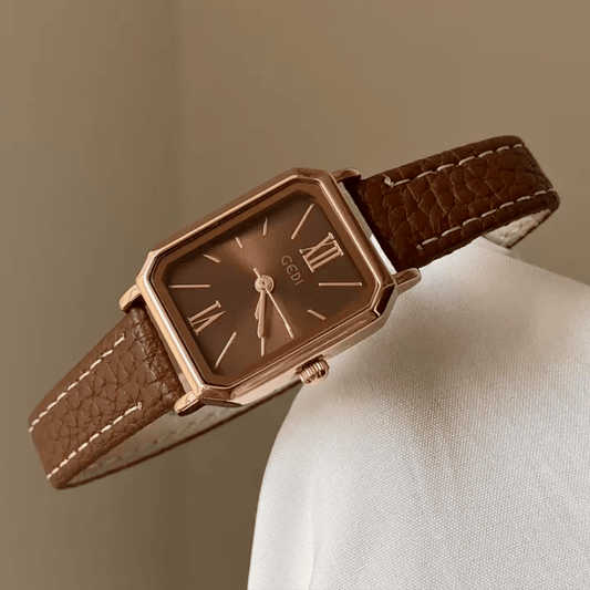 Chestnut Elegance Timepiece: Rose Gold and Brown Leather Watch