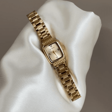 Vintage Petite Gold Tank Watch with Roman Numeral Dial