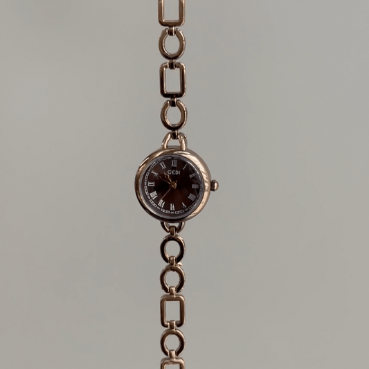 Vintage Petite Chain Watch with Coffee Brown Roman Numeral Dial