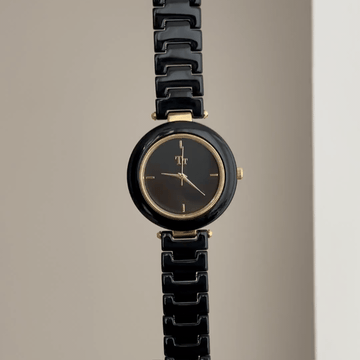 Matte Minimal: Black Round Dial Watch with Black Bezel & Black Stainless Steel Bracelet