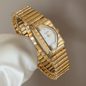 Everyday Luxury:White Square Dial Watch – Gold Square Case & Gold Piano - Alloy Band Quartz