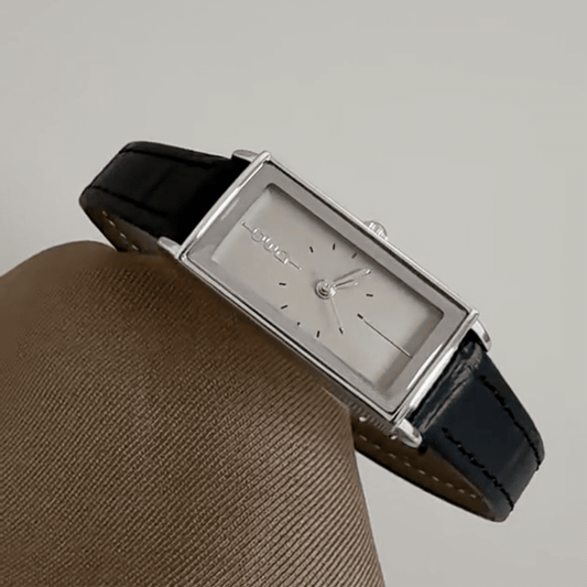 Schwarzes Damen-Uhrenarmband mit rechteckigem Zifferblatt, graues Zifferblatt, Quarz, minimalistischer Stil – Noir