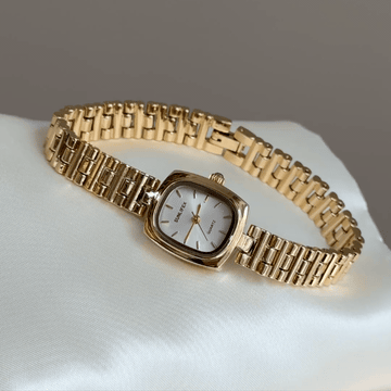 Vintage Petite Gold Cushion Watch with Minimalist White Dial