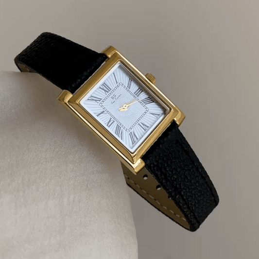 Everyday Elegance：White Square Dial Watch – Gold Square Case & Black Band Quartz