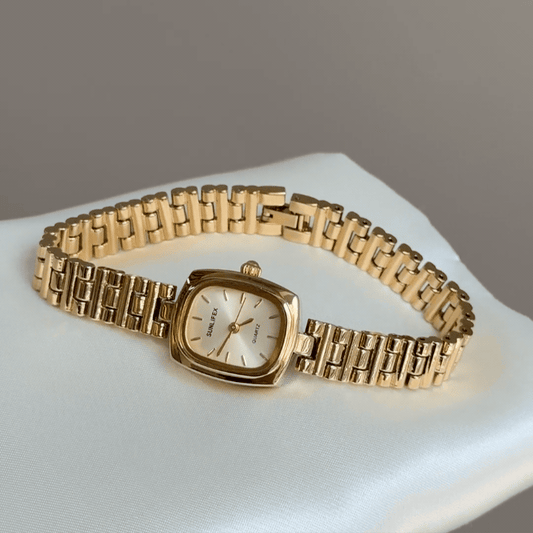 Vintage Gold Petite Cushion Watch with Minimalist Dial