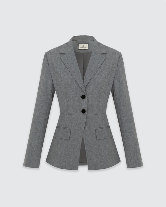 Gray Belted Blazer Pleated Skirt Set