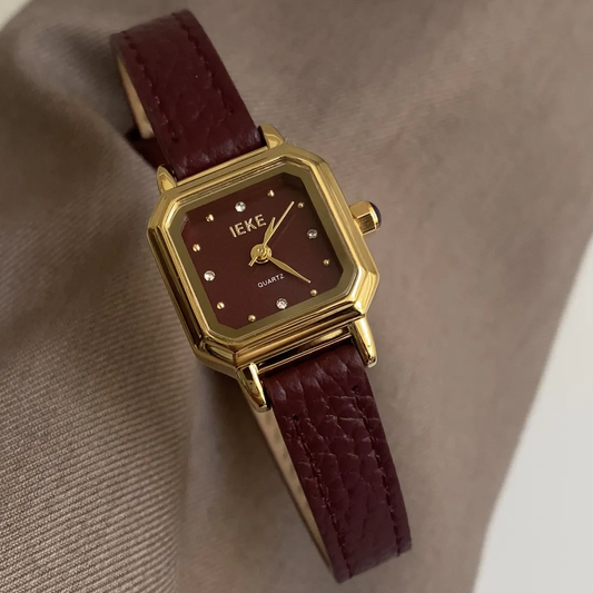 Angora Red Leather Square Dial Quartz Watch