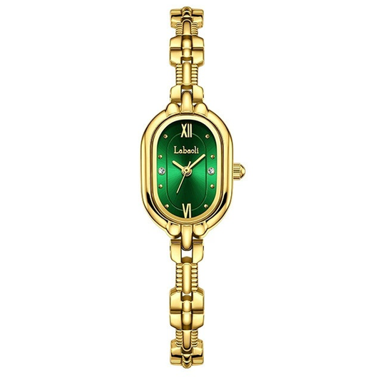 Classic Oval Green Dial Gold-Tone Watch with Matching Bracelet Quartz Watch