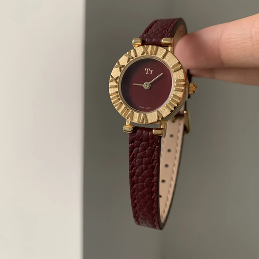 Crimson Charm Timepiece: Gold and Red Leather Watch