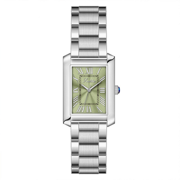 Silver & Green Roman Link Timepiece: Elegant Quartz Watch