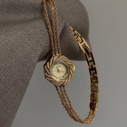 Pulsera de oro de inspiración vintage: reloj elegante de cuarzo de cadena