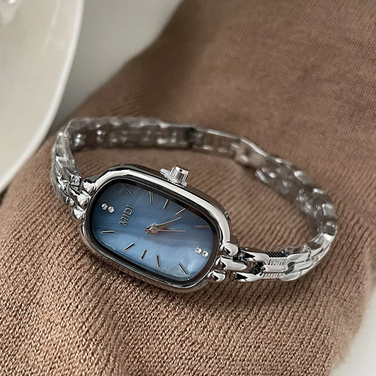 Silver Grace Timepiece: Oval Mother-of-Pearl Dial Watch