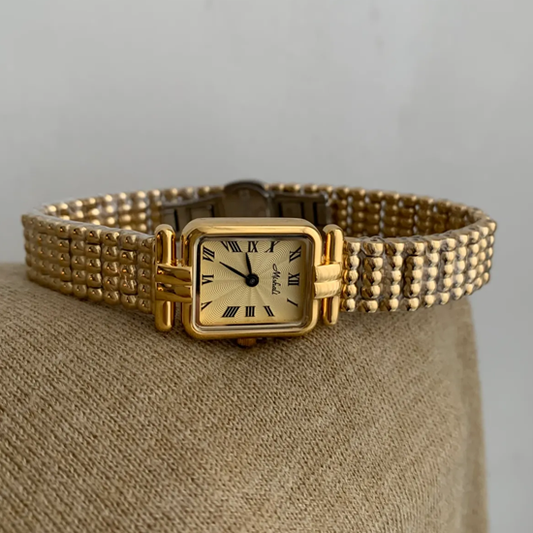 Parisian Charm Timepiece: Gold Chain Square Quartz Watch