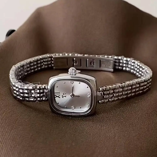 Silver & Diamond Square Timepiece: Elegant Waterproof Quartz Watch