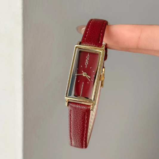 Elegant Timepiece: Angora Red Minimalist Gold Case & Red Dial Quartz Watch