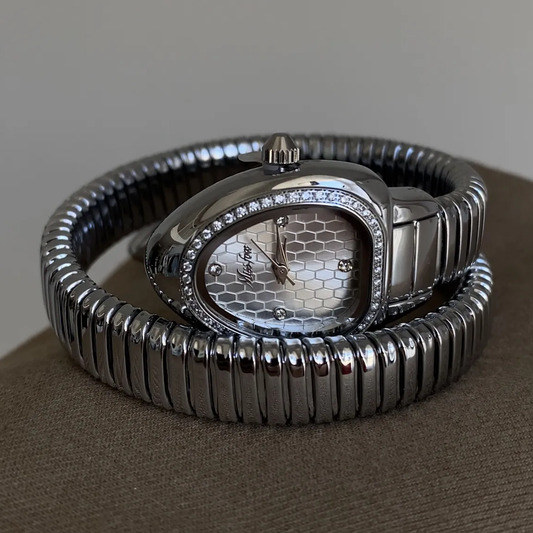 Serpenti Wrap Watch – Silver Snake Head with Embossed Dial