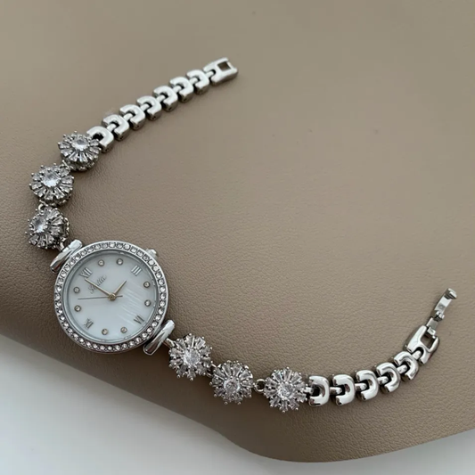 Frosted Grace Timepiece: Silver and Quartz Watch