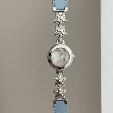 Modern Minimalist: Grey Round Dial Watch with Silver Bezel & Blue Leather Strap