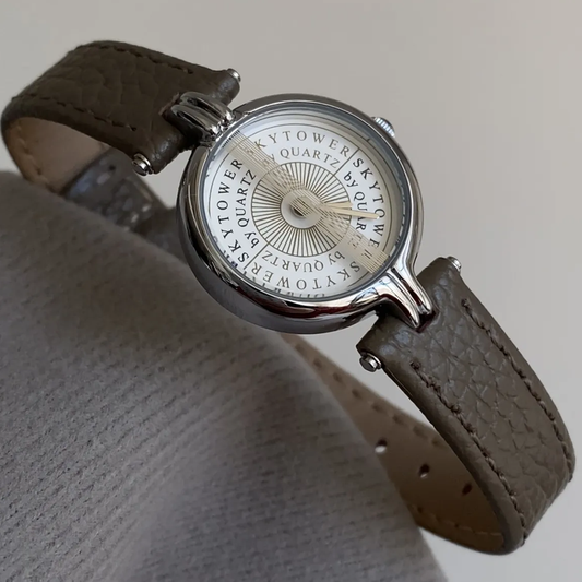 Elephant Grey Timepiece: Silver Case White Letter Dial Leather Watch
