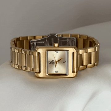 Modern Minimalist Gold Rectangular Dial Watch - Stainless Steel Quartz Bracelet
