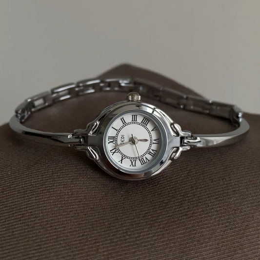 Luna Slim – Silver Bangle Watch with White Mini Dial