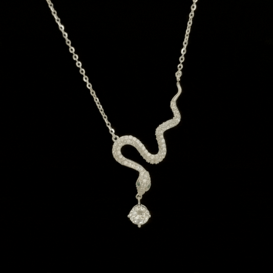 Modern Minimalist Silver Serpent Necklace – Dainty Collarbone Pendant for Women