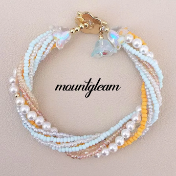 Citrus Sorbet Handmade Beaded Bracelet with Shell Pearls & Gold Clasp