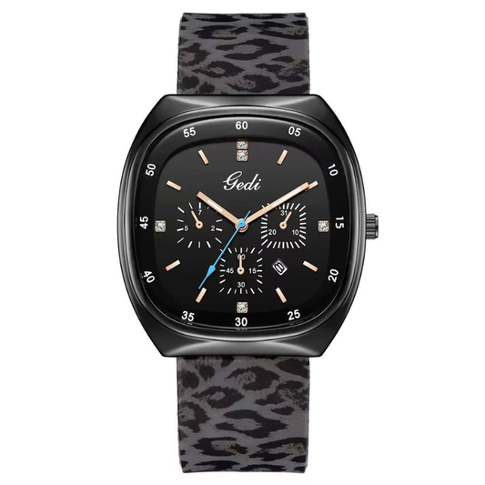 Modern Vintage: Black Rectangular Dial Watch with Black Silicone Strap