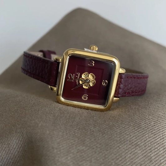 Crimson Grace Timepiece: Camellia Red Leather Vintage Quartz Watch