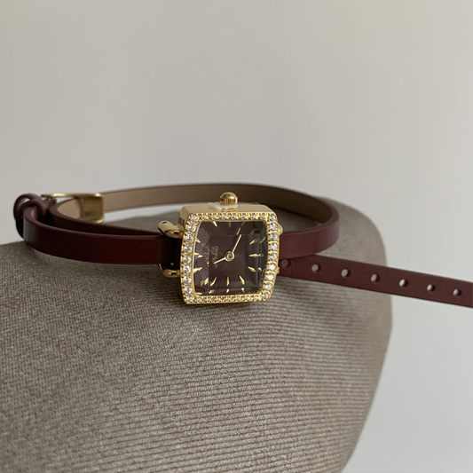 Ankara Red Leather Square Double-Strap Timepiece