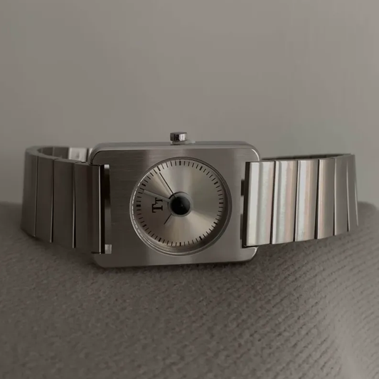 Silver Minimalist Timepiece: Square Steel Quartz Watch