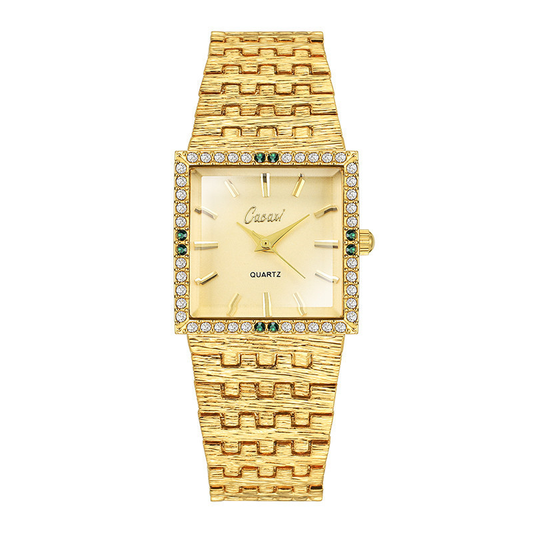 Gold Women Square Watch Quartz Bracelet Strap Diamond Case Vintage — Golden Era