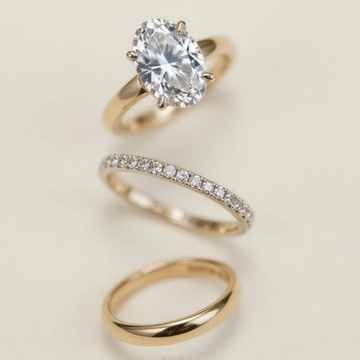 Classic Oval Moissanite Ring Set – 925 Sterling Silver with 18K Gold Plating