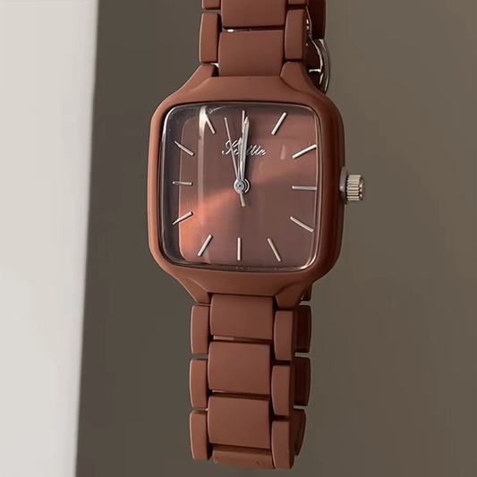 Melard Brown Square Timepiece: Elegant Quartz Steel Watch