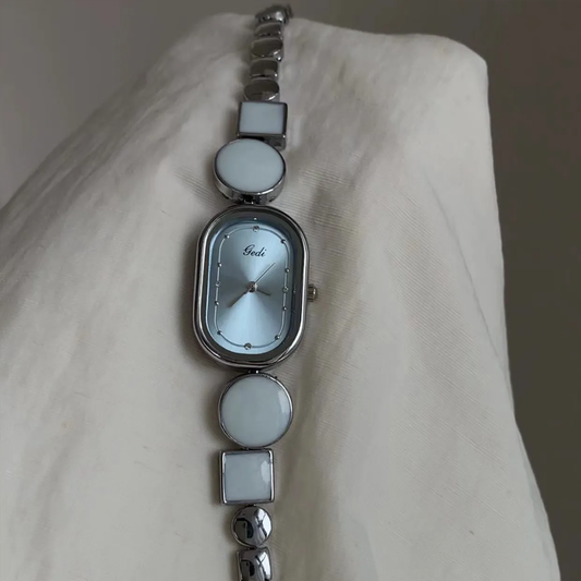 Opalescent Grace Timepiece: Silver and Mother-of-Pearl Watch