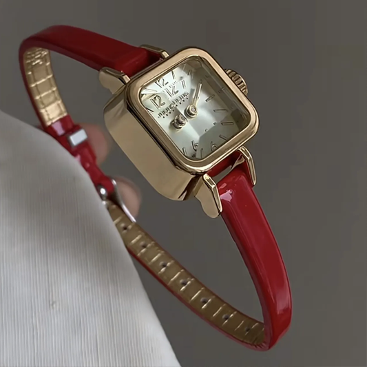 Crimson Sugar Timepiece: Red Leather Mini Quartz Watch