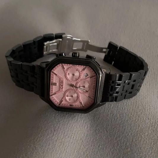 Sweet Rebel Timepiece: Black and Pink Square Dial Watch