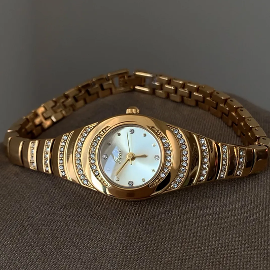 Golden Radiance: Gold Dial Diamond Quartz Watch