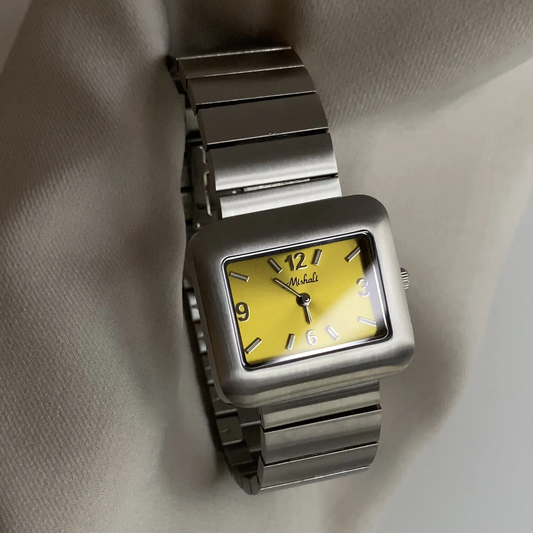 Lemon Spark Timepiece: Silver Stainless Steel Square Watch