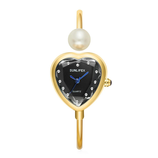 Gold Women’s Black Heart Dial Quartz Bangle Watch Fashion Style – Midnight Heart