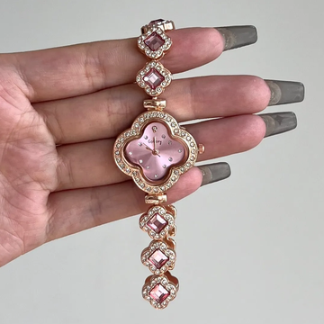 Pink Clover Charm: Rose Gold and Blossom Elegance Bracelet Watch
