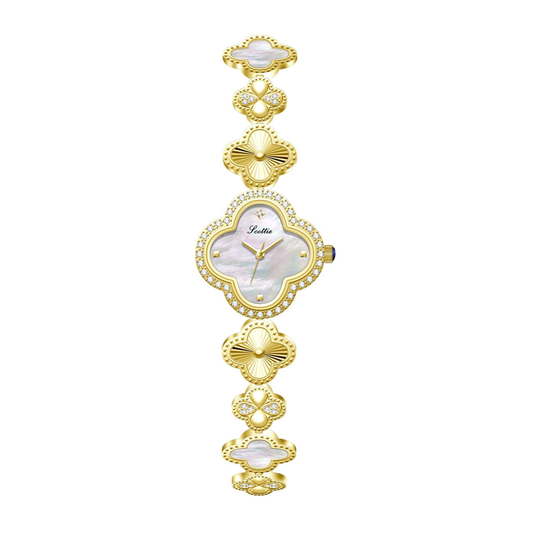 Gold Women’s Bangle Watch – Clover Chain Bracelet with Mother of Pearl Dial | Charm