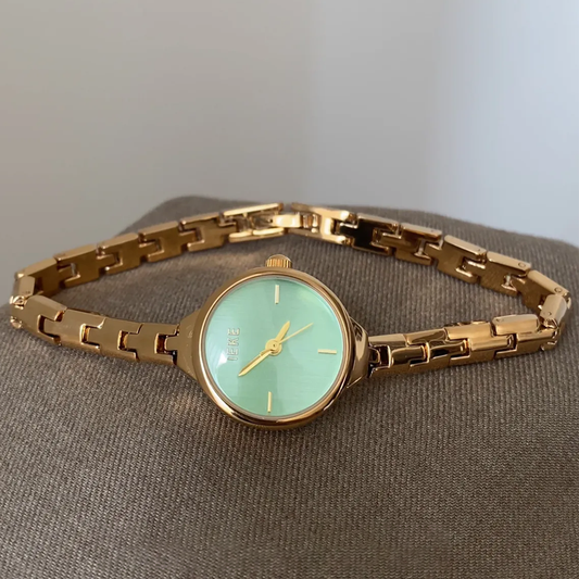 Gold Women Small Round Dial Watch Slim Chain Strap Mint Green Face Quartz Light Luxury Exquisite – Minté