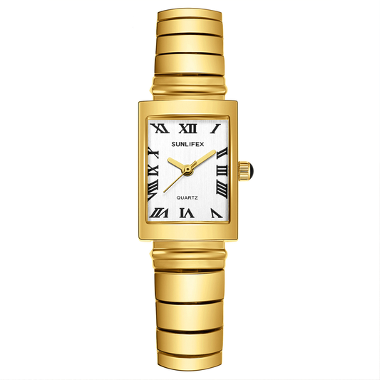 Gold Women Bangle Watch Steel Strap Rectangular White Dial Quartz Fashion New Style – Ivory