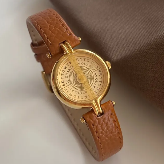 Roman Holiday Brown & Gold Vintage Timepiece: Classic Quartz Watch